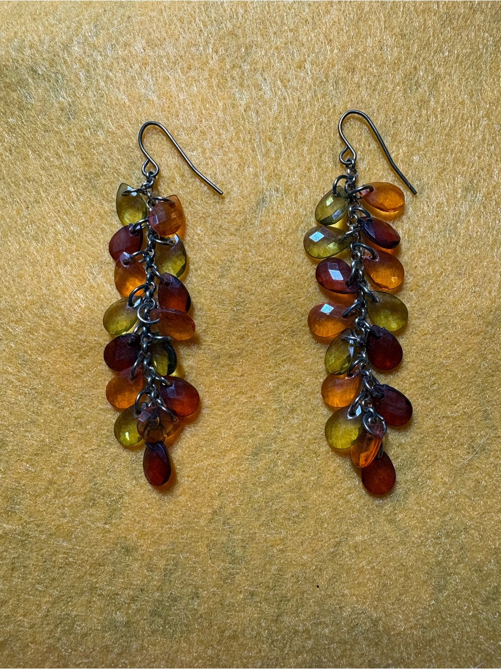 Women Jewelry Amber-Tone Teardrop Cluster Dangle Earrings
